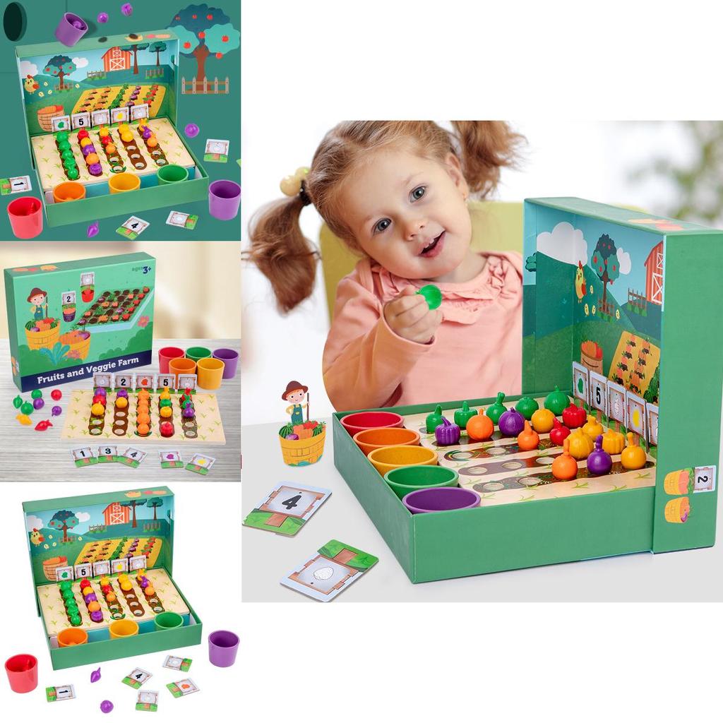 Wooden Fruit Vegetable Farm Color Recognition Educational Toy For Kids Preschool Learning