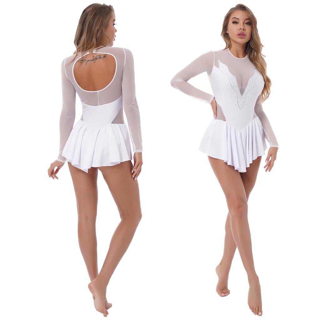 Ženy Móda Krasobruslařské šaty Síťovina s dlouhým rukávem Patchwork Trikot se sukní Společenský tréninkový taneční kostým