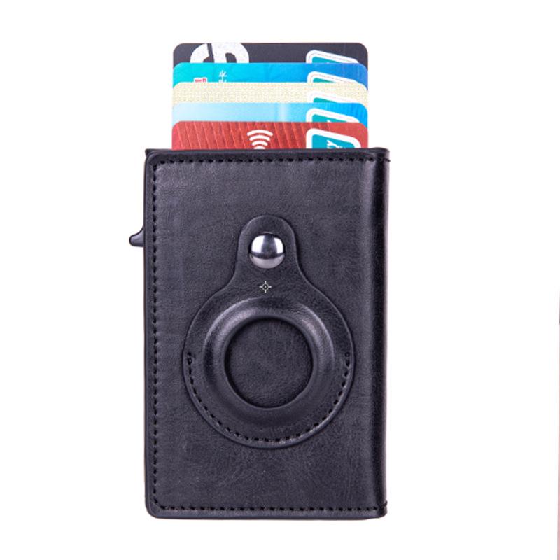 RFID Apple AirTag Tracker Protective Case with Crazy Horse Card Holder and Carbon Fiber Finish