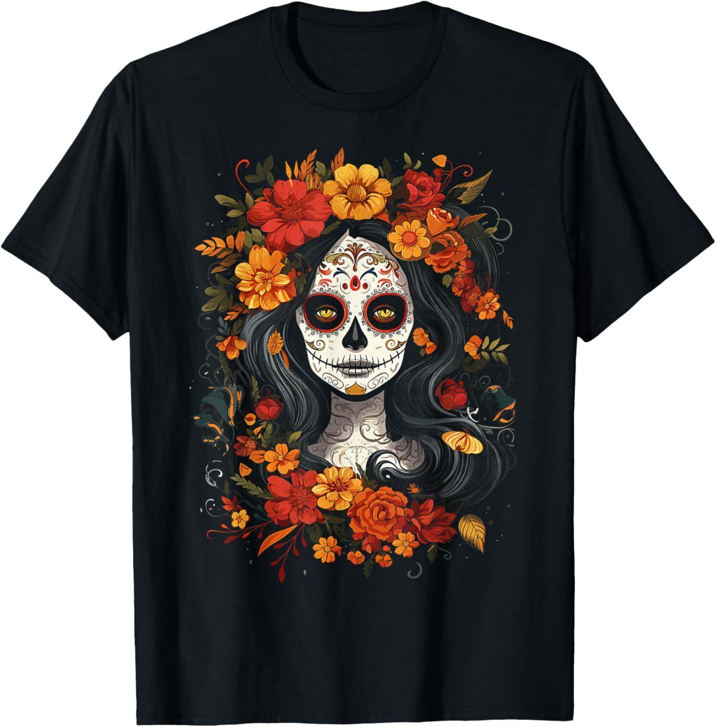 De Los Muertos La Catrina Day of the Dead Sugar Skull Women T-Shirt Mens Womens Tees Top S