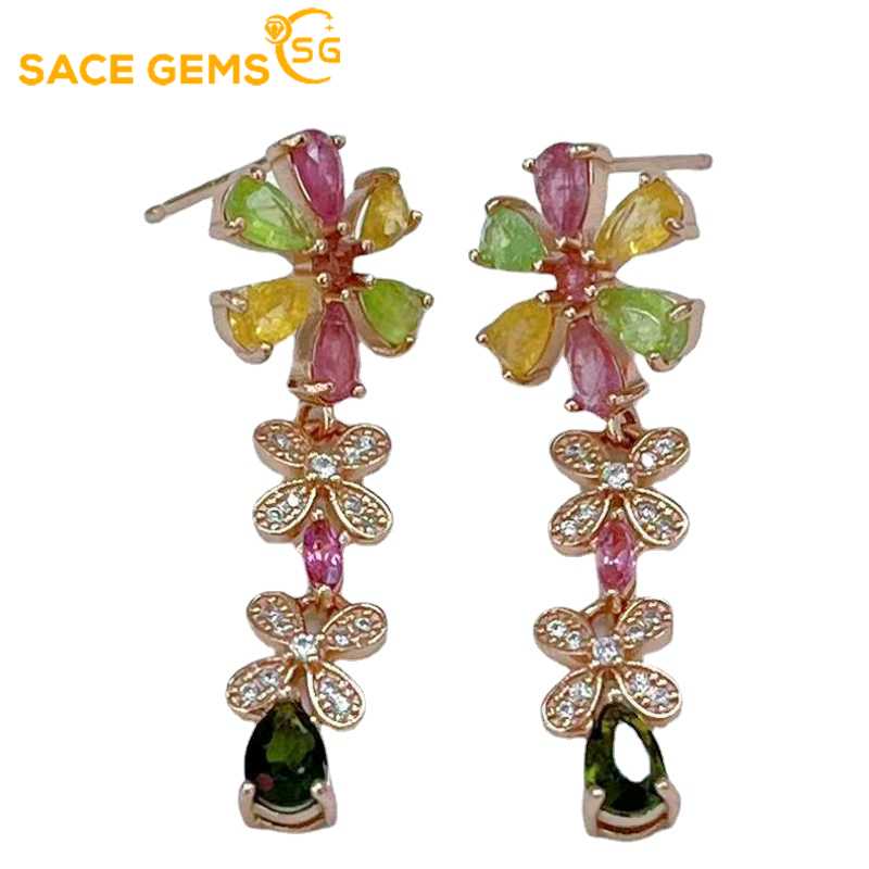 

Жіночі сережки SACE GEMS Срібло 925 проби 3*5 мм Сережки-гвоздики з натурального турмаліну Весільна вечірка Вишукані ювелірні вироби Подарунок різнокольоровий