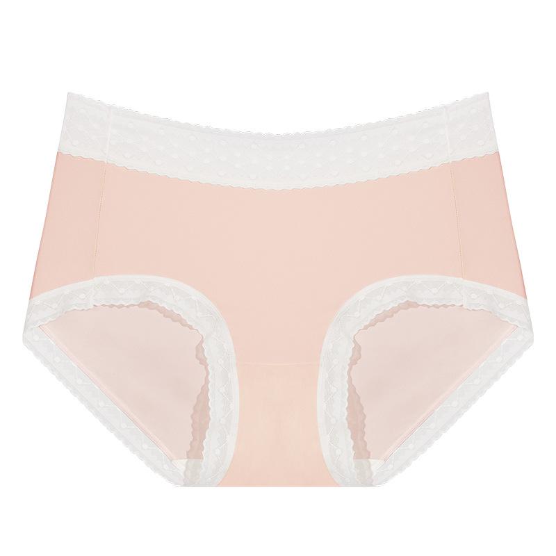

Женское летнее тонкое хлопковое нижнее белье из ледяного шелка с антибактериальным кружевным краем, мягкое бесследное нижнее белье со средней талией XL розовый