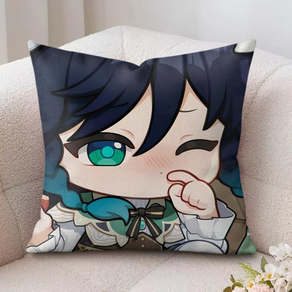 Venti Cute Cute Genshin Impact Cushion Cover Silky Short Plush Invisible Zipper Dustproof Sofa Pillow Case For Home Decor
