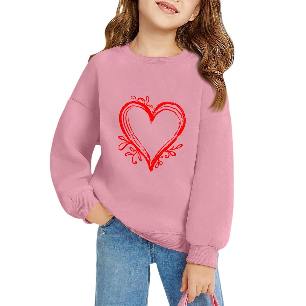 Girls Round Neck Pullovers For Kids Printed Baby Tops Valentine's Day
