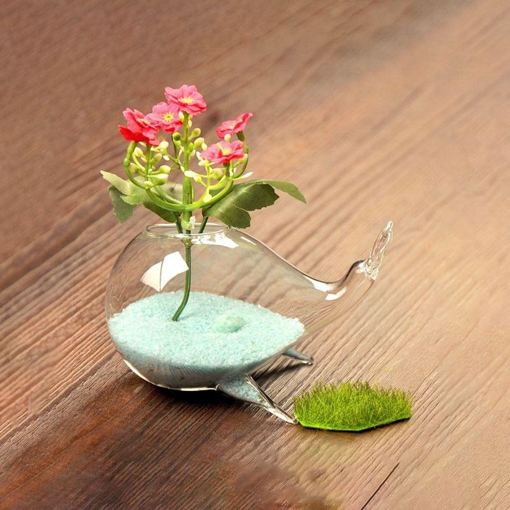 Cute Hydroponics Plant Flowerpot Whale Style Transparent Glass Vase Whale Glass Vase  Home Decor