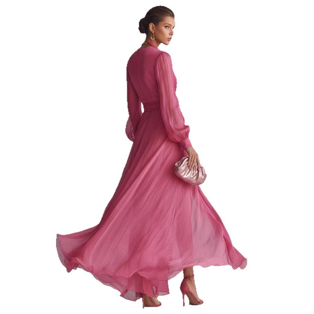 Europe, America 2026 spring and summer elegant V-neck waist chiffon dress cardigan slim dress