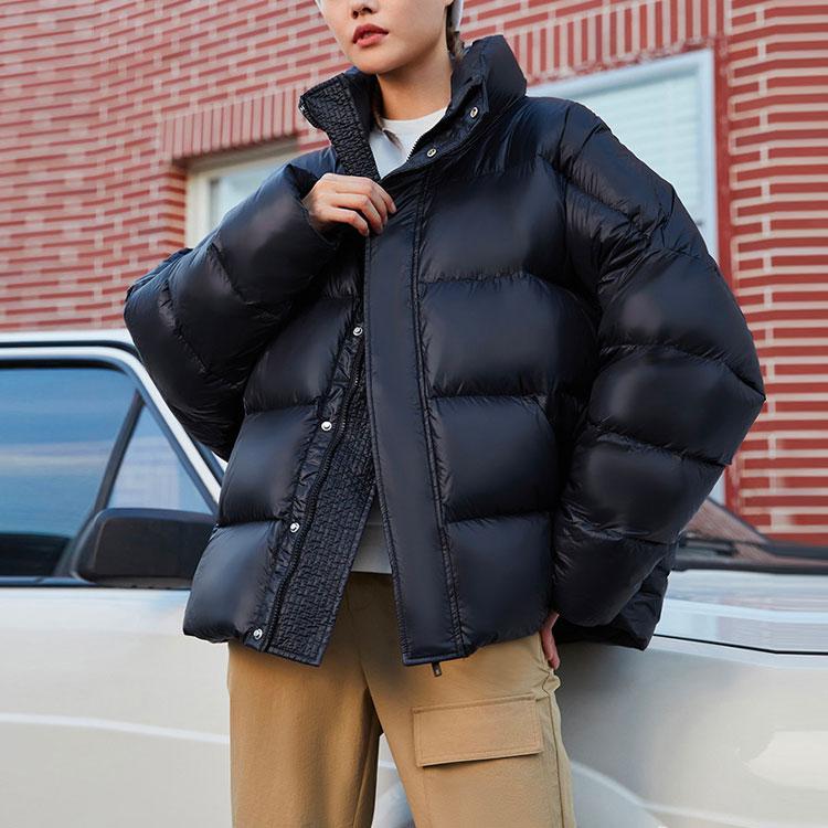 Li-Ning Solid Color Warm Stand Collar Short Down Jacket Women Outerwear Black AYMR506-2