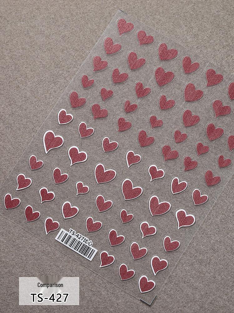 Little Red Book Heart Nail Stickers: Cute Red & Black Heart-Shaped, Wearable, Thin & Transparent Japanese Nail Decals