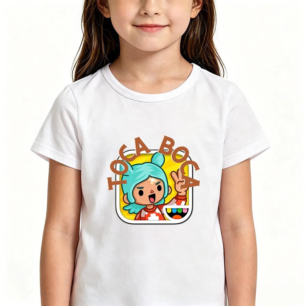 T-shirt per Bambini 100% Cotone Stampa Cartone Animato Toca Boca World Magliette 212Y Carini Ragazze e Ragazzi Manica Corta Bambini Girocollo Top Estivi