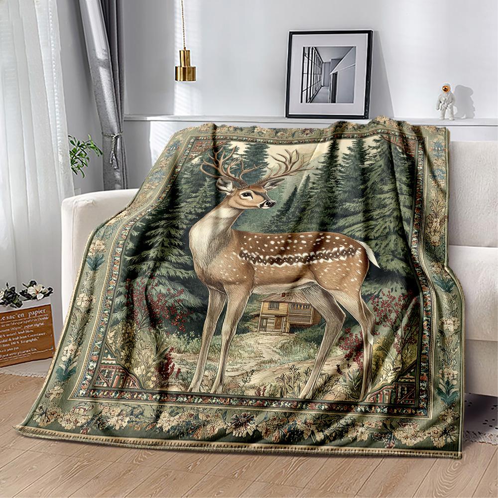 Deer Blanket Durable Comfort Great for Bedding Office Chair Bed for All Seasons Playful Design Suitable for Gifting Relatives and Friends