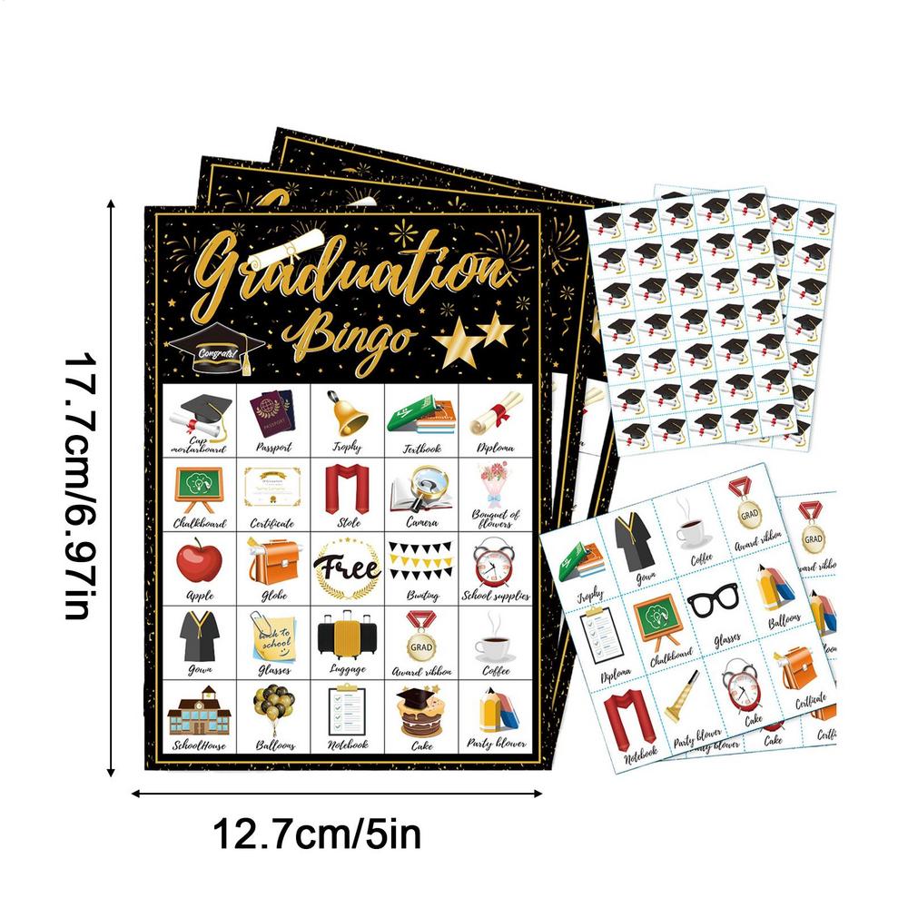 

Graduation Bingo Game Cards 24-Player Grad Party Supplies College Graduation Game for Friends Classmates High School University чёрный