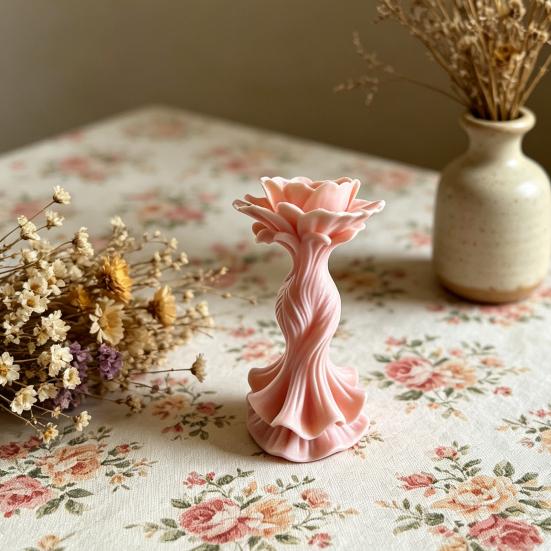 3D Printed Elegant Twisted Dress Figurine, Small Rose Flower Statue for Living Room, Bedroom, Shelf, TV Cabinet Decor