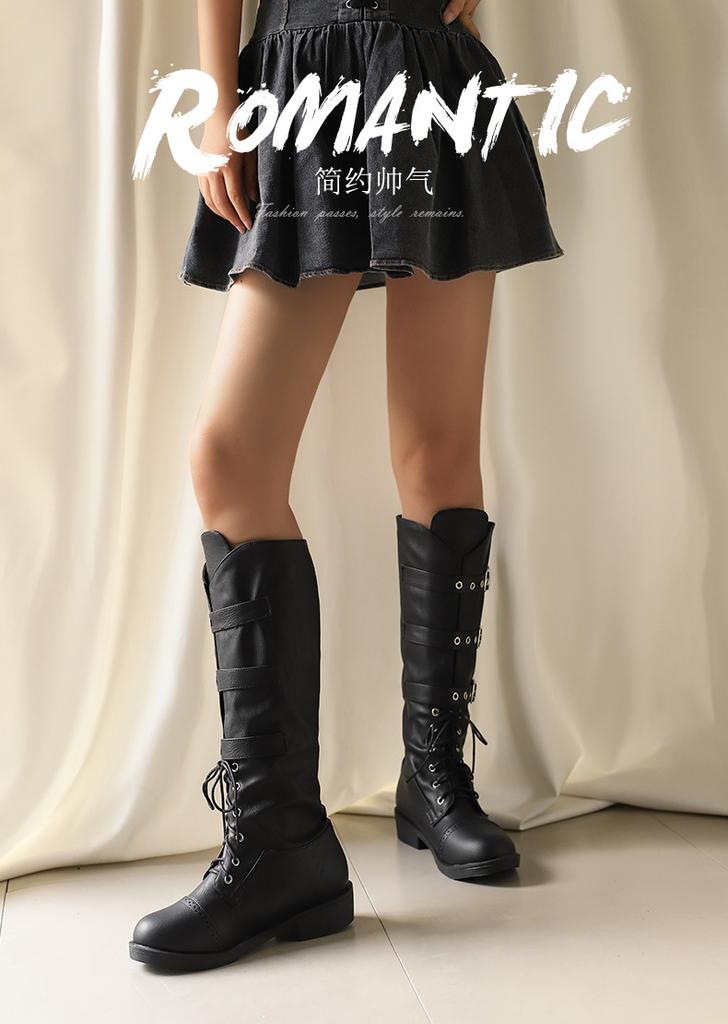 European and American denim belt buckle but knee boots western style women's boots large size women's shoes