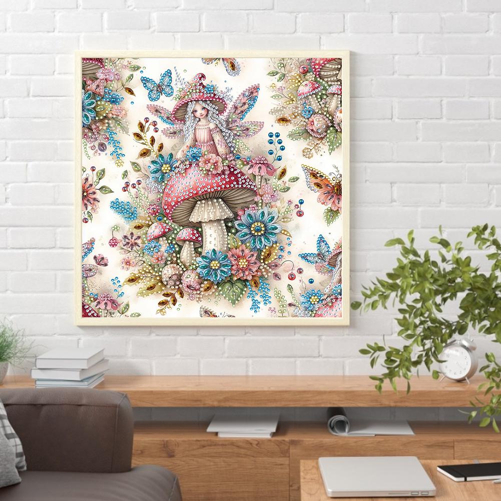 30x30cm 5D DIY Partial Special Shaped Drill Diamond Painting Kit Mushroom Girl Fountain Kit Home Decor Art Craft Mosaic Painting