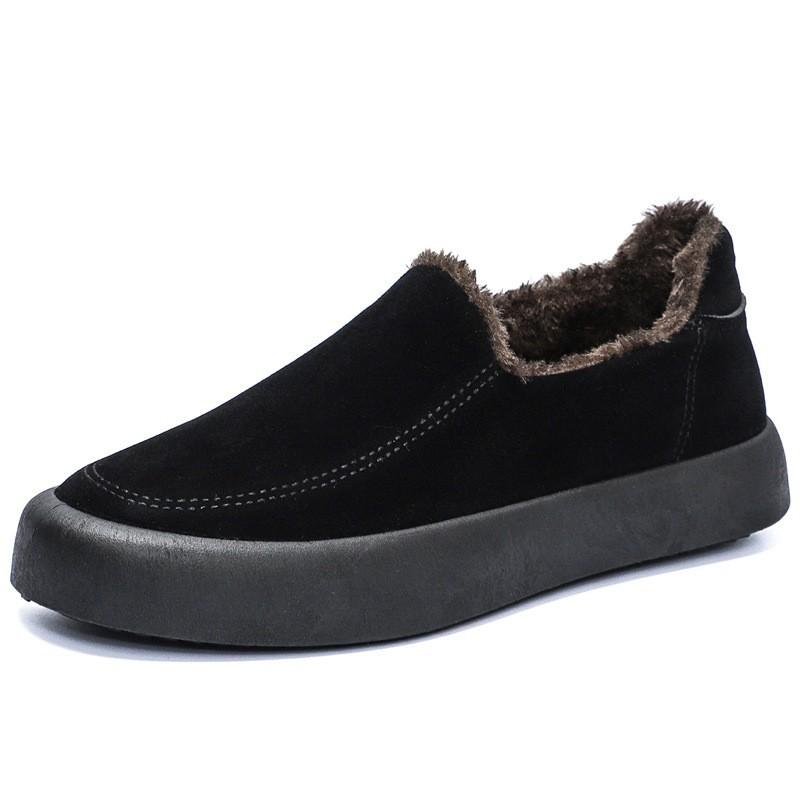 Große Größe Thermovelours-Baumwollschuhe einfarbig flachsohlige Mützen-Schuhe britischer Stil lässige Loafer