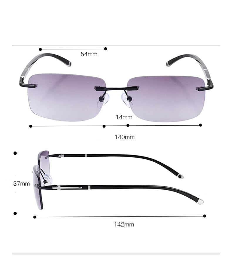 Rimless Bifocal Reading [PLOPLO] Glasses/Sunglasses (Black, 2.5)