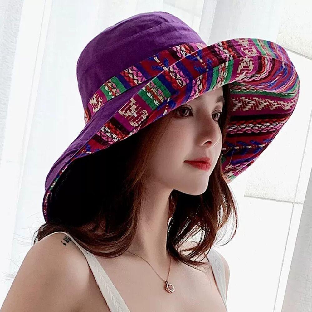 Travel Autumn Summer Sun Protection National Bucket Hat Beach Wide Brim Sun Hat Sun Hat Womens