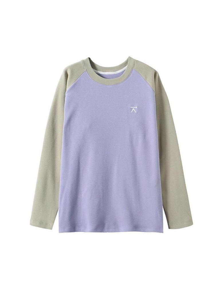Unisex Outdoor Lightweight Color-Block Patchwork Round Neck Long Sleeve Fleece Base Layer T-Shirt