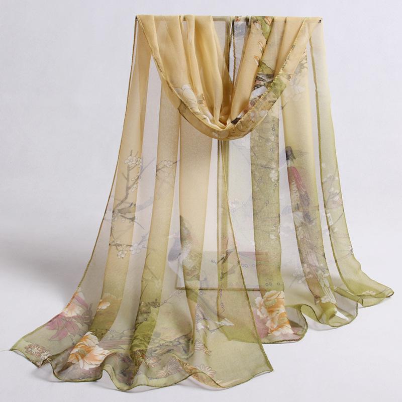 

Летний шарф-шаль в корейском стиле из жоржета и шелка с принтом, женский, пляжное полотенце. 160x50 CM зелёный