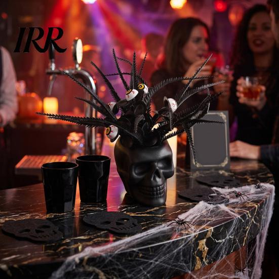 Spooky Skull Figurine Figurine, Black Red Rose Creepy Eyeballs Skeleton Halloween Lightweight Decoration Table Centerpiece for Tabletop, Desk, Mantel,