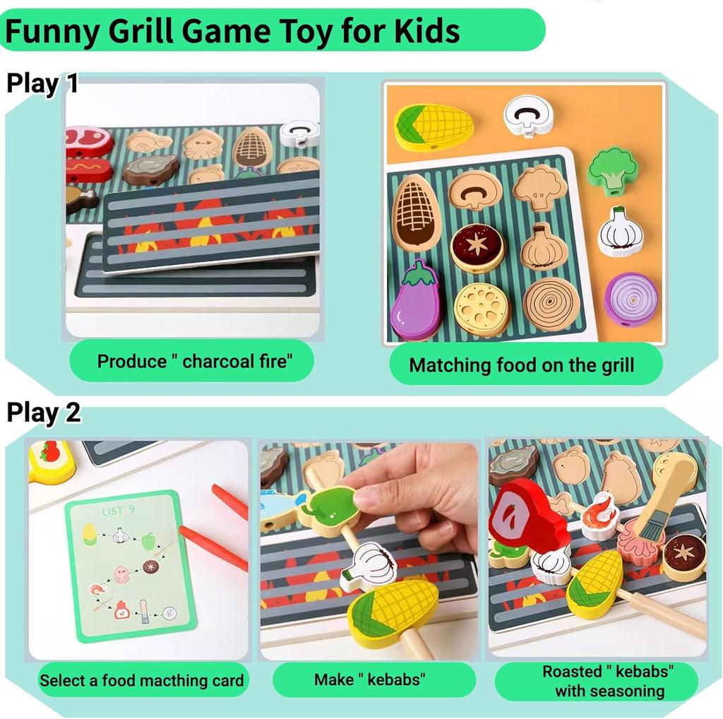 Giocattoli Giocattoli Giocattoli Set Barbecue in Legno Cucina Gioco di Finzione Cibo Gioco di Abbinamento Gioco di Ruolo Motricità Fine Per Bambini Ragazzi Ragazze
