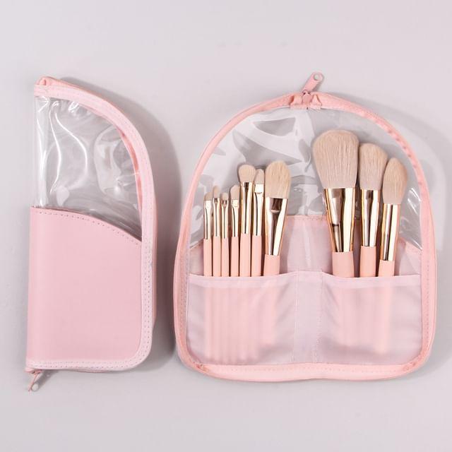

REGENBOOG - Plain Transparent Panel Fabric Makeup Brush Case Pink