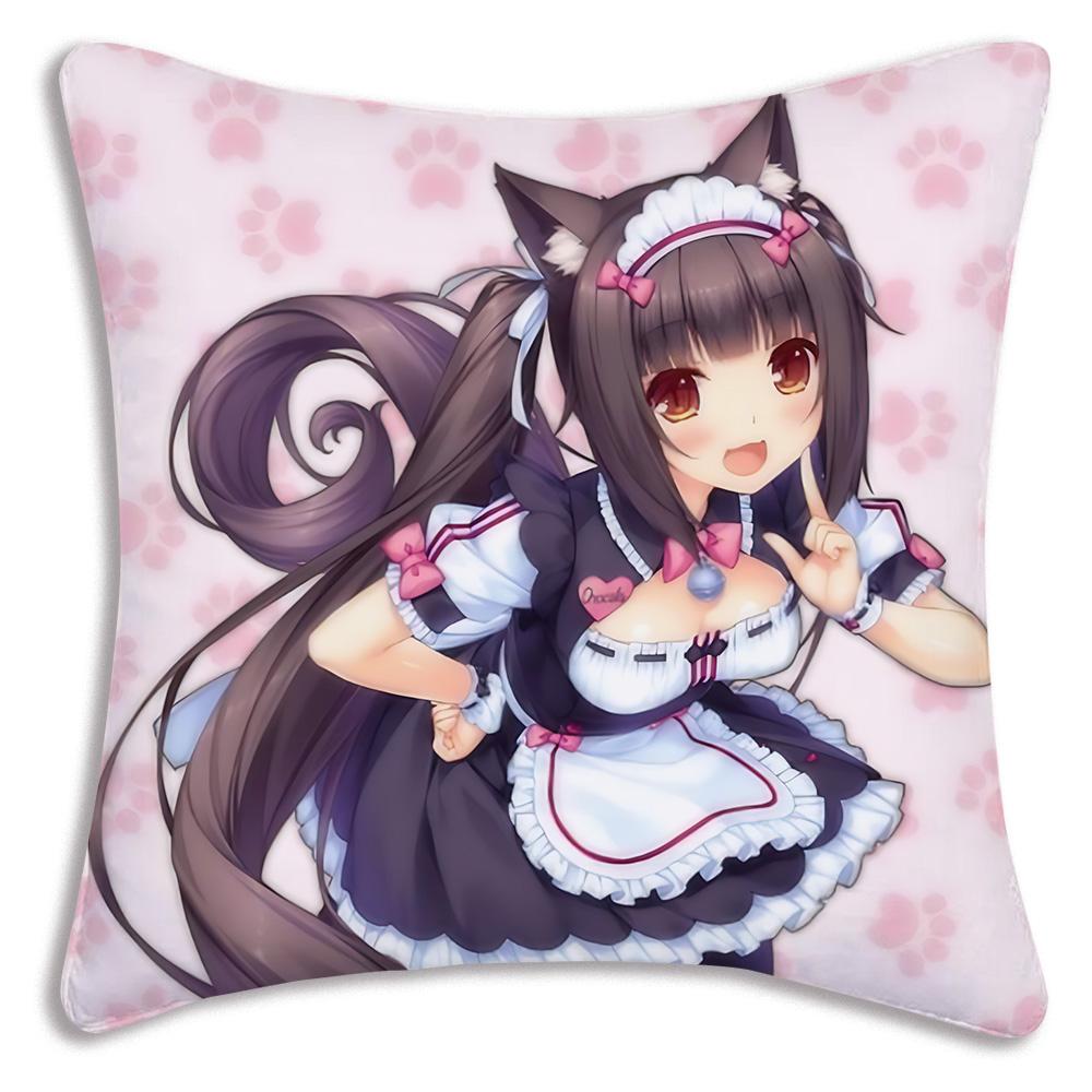 Anime N-Nekoparas Pillow Covers Cartoon Sofa Decorative Home Double-sided Printing Short Plush Cute Cushion Cover
