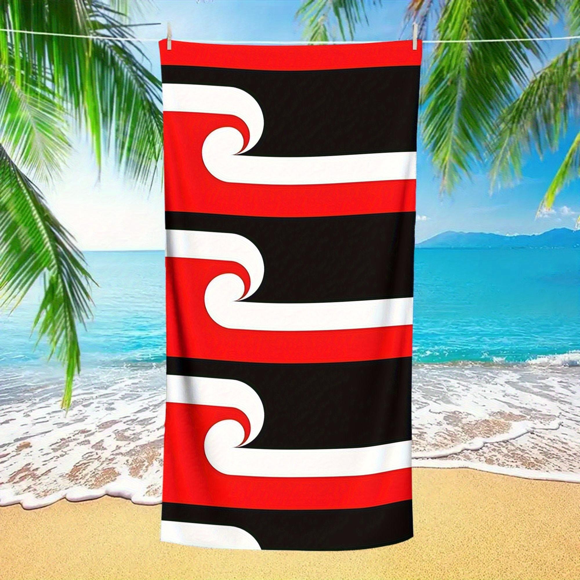 

Maori Flag Beach Towel, Quick-Dry Soft Microfiber Red Black Stripes White Wave for Travel Beach Pool Camping W30*H60(CM)