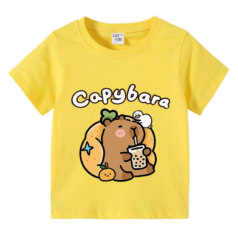 T-shirt en coton pour enfants T-shirt Capybara pour enfants 3-10 ans Garçons Mignon Capybara Col rond Hauts T-shirt Vêtements pour enfants Pour l'été