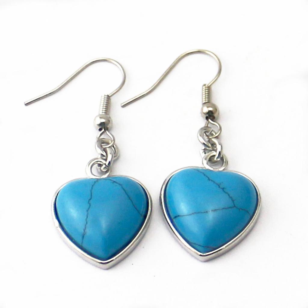 Buy Exquisite Heart Shaped Turquoise Drop Dangle Fish Hook Earrings