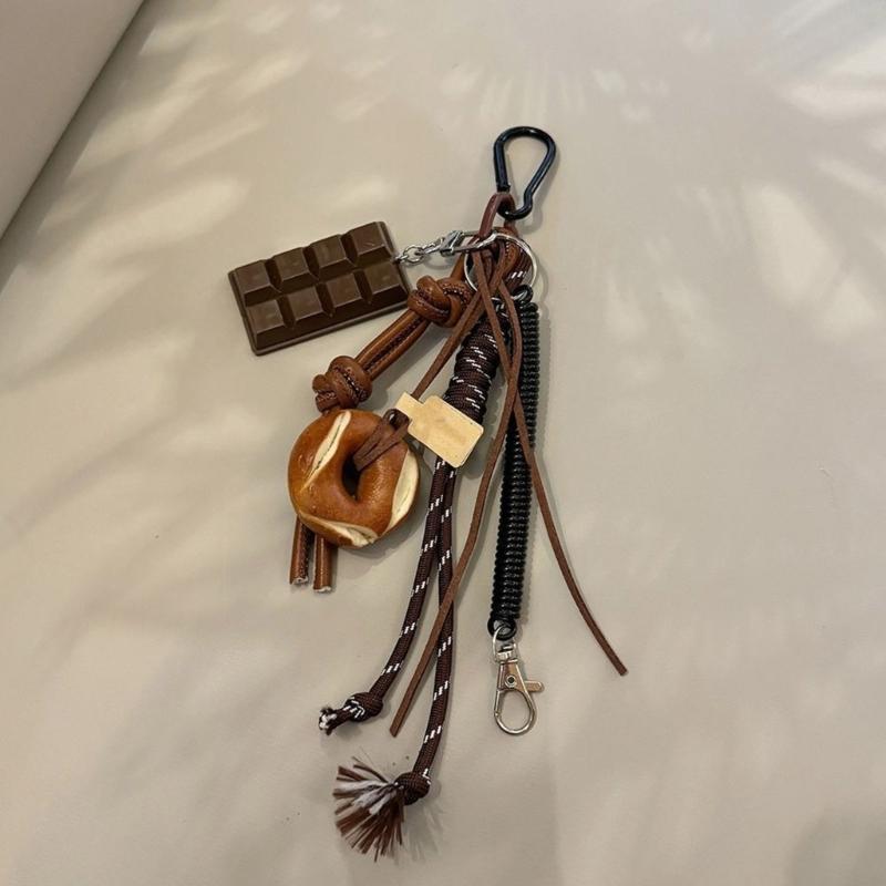 Handmade Alkaline Bread Keychain Pendant Sturdy Materials Lovely Bowknot Designs Accessory for Vehicle Interior Decoration