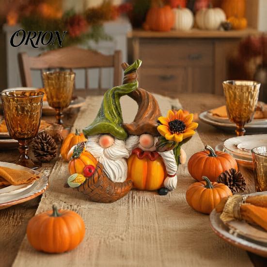 Niedliches Harz Herbst Sammlerstücke Herbst Wichtel Ornament, Ernte Figuren mit Kürbis Und Sonnenblumen Ornamenten Dekoration für Thanksgiving Halloween, Saisonal