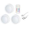 USB Rechargeable LED Puck Light  RGB Color  3 Lamps  1 Remote and Timer  Holiday Fairy Decoration for Bedroom Foyer  86mm