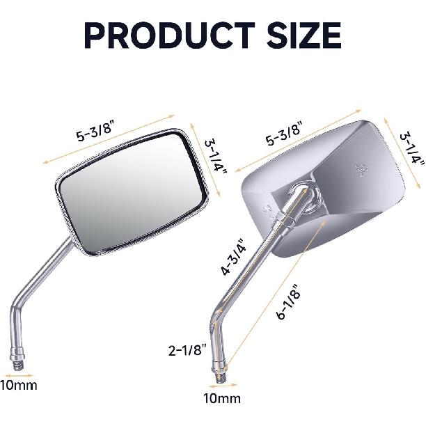 Universal Motorcycle Mirrors - M10 Chrome Rectangle Handlebar Rearview Mirrors Compatible With Honda Shadow MSX125 Kawasaki Vulcan Z900 Suzuki SV650