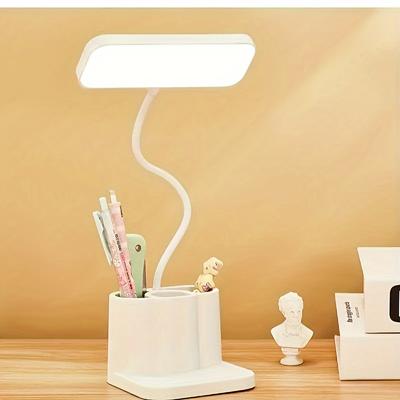 Adjustable LED Desk Lamp with Touch Control, 3-Color Modes, Eye-Care White Light, USB Rechargeable, Includes Pen Holder