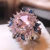 Luxury Engagement Rings For Women Accessories Wedding Band Pink Stone Shiny Champagne AAA Cubic Zirconia Female Ring