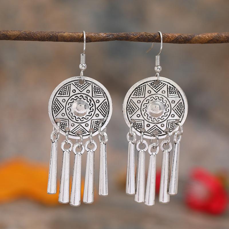 Retro Tibetan silver fringed earrings women's long temperament versatile earrings fashion personality vacation earrings
