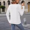 Fashion Ladies Long Sleeve Solid Color Jacquard  Breathable Pullover T Shirt Blouse Top