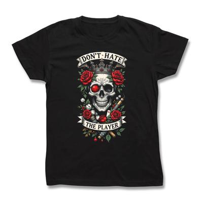 Cotton T-shirt - Don't Hate The Player Gambling Dice & Roses Tattoo Graphic Tee