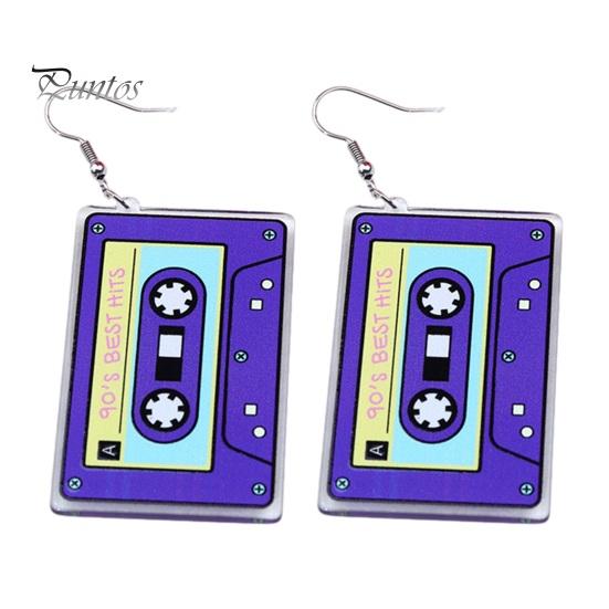 1 para Vintage nadruk zebry kolczyki z taśmą magnetyczną 1980. akrylowe Retro kaseta Crush kolorowe wiszące kolczyki biżuteria prezent
