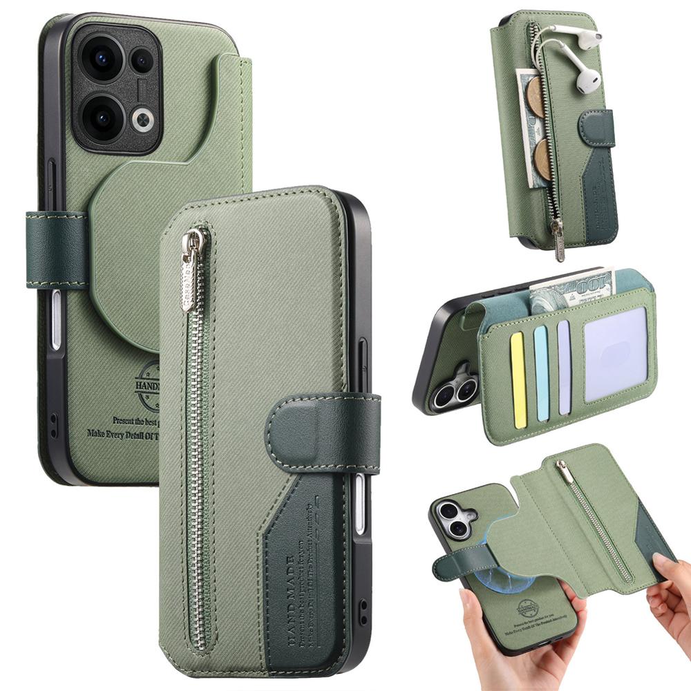 Étui en Cuir Reno 15 F 15FS 14F 5G Détachable 2EN1 Porte-Cartes Fermeture Éclair Livre Funda pour OPPO Reno 13 Pro Étui 15F 14FS 13A Couverture Magnétique