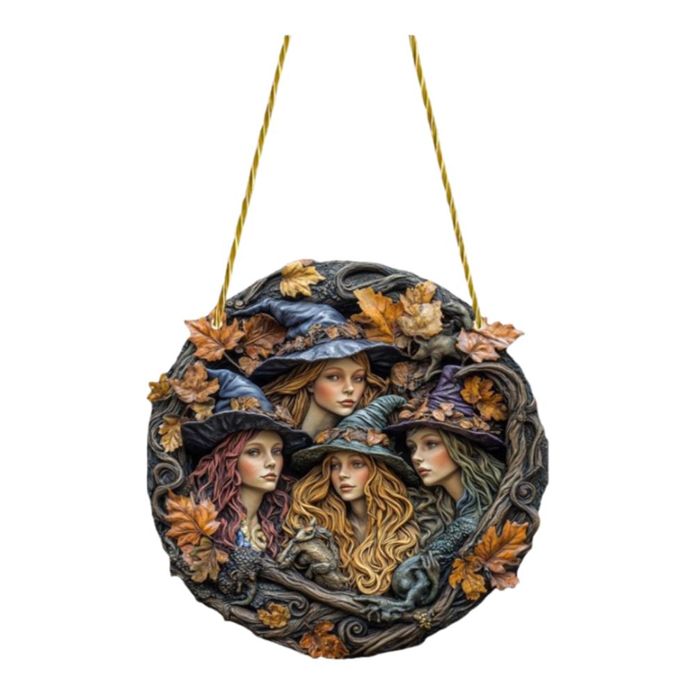 Gothic Witch Door Window Hanging Pendant 2D Flat Magical Home Door Decoration Acrylic Medal Halloween Decoration Holiday Gift