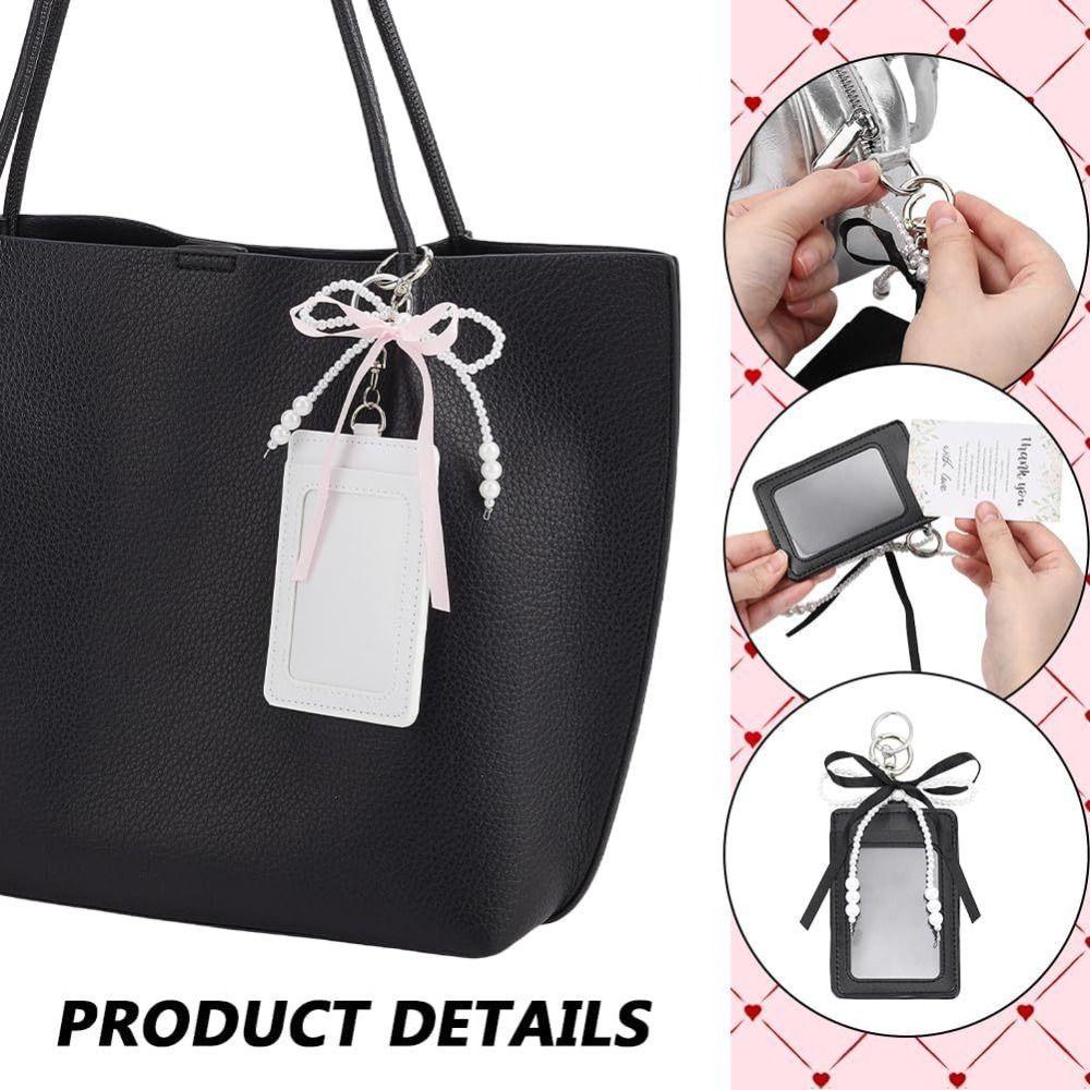 Estiloso Estilo INS Fofo Porta-Cartão Fotográfico Decorativo Protetor Estojo para Cartão Fotográfico de Meninas Estojo para Cartão de Identificação PU Macio Laço de Pérola Cartão Bancário