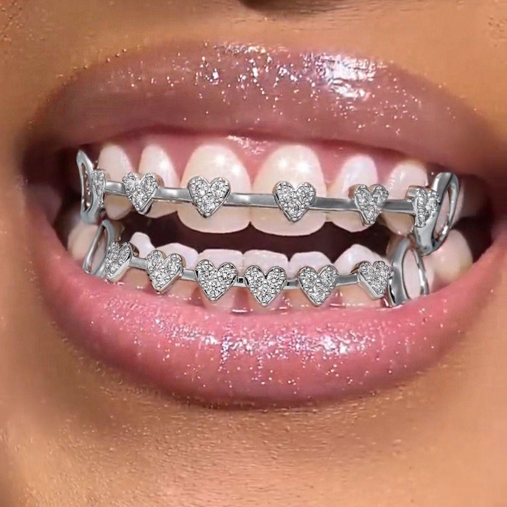 Double Glossy Charm Teeth Grillz rhinestone Tooth Caps Gift Men Women Jewelry Tooth Socket