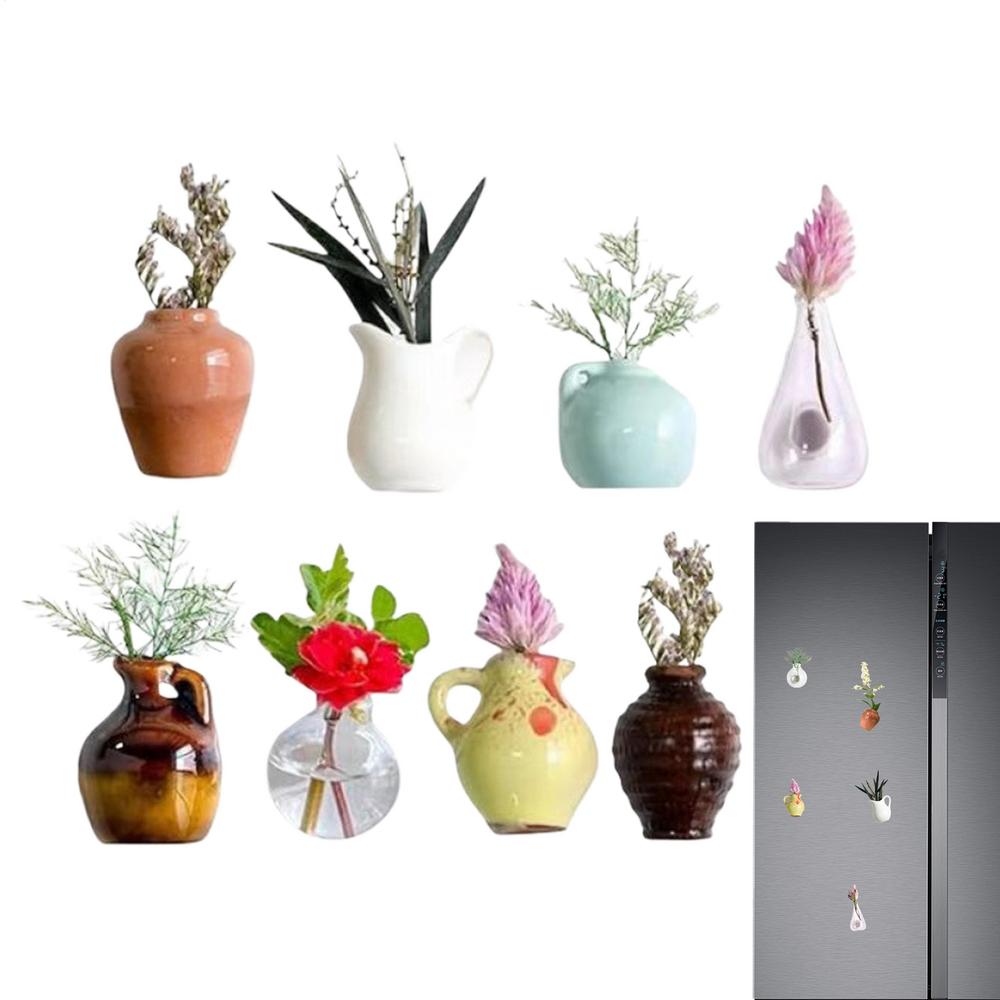 3D Kylskåpsvaser Magneter 8 st/set Harts Liten Blomvas Roliga Kylskåpsaccessoarer För Kök Kontor Dekoration