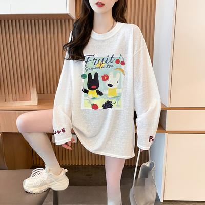 Large-sized Embroidered Cartoon Printed Long-sleeved T-shirt for Sun Protection
