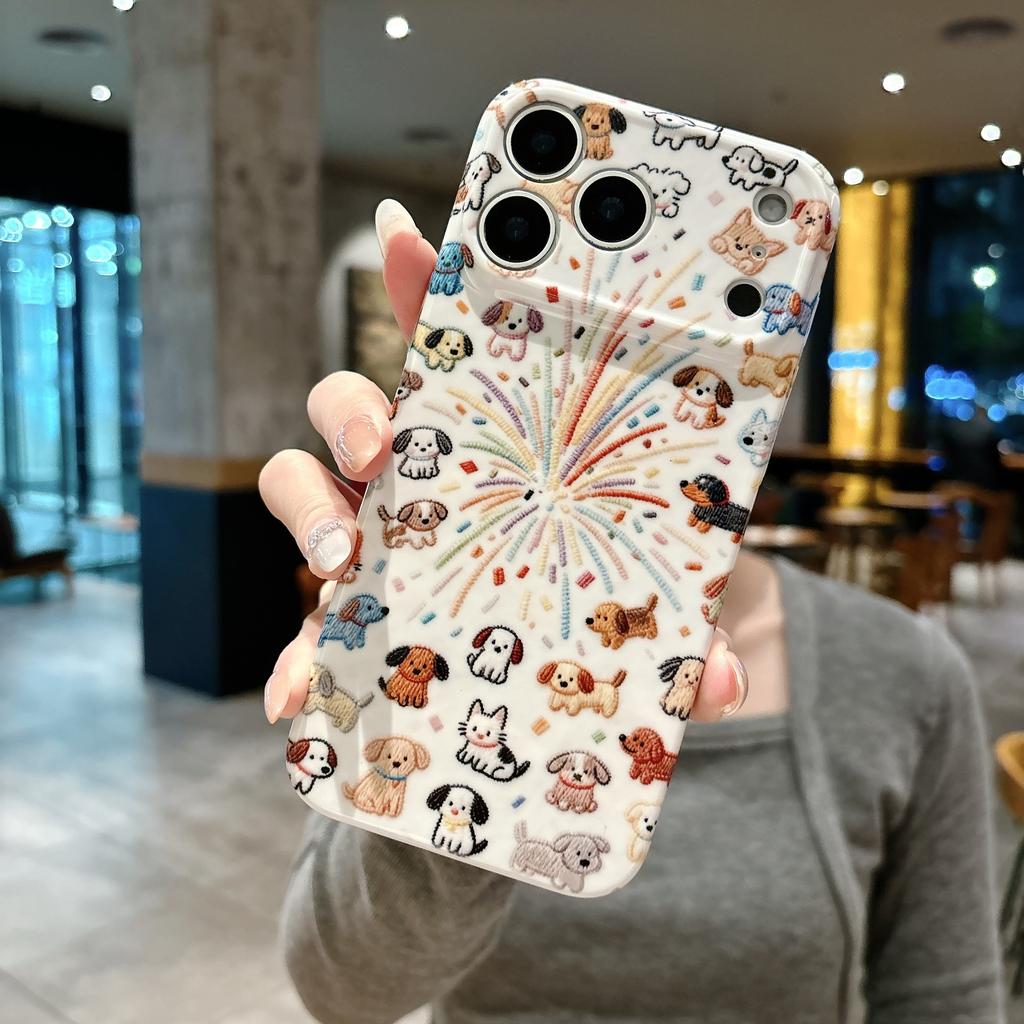 Fireworks puppy is suitable for Apple 16/17Promax mobile phone case IP15 two-in-one film 14 pro cute 13 sets