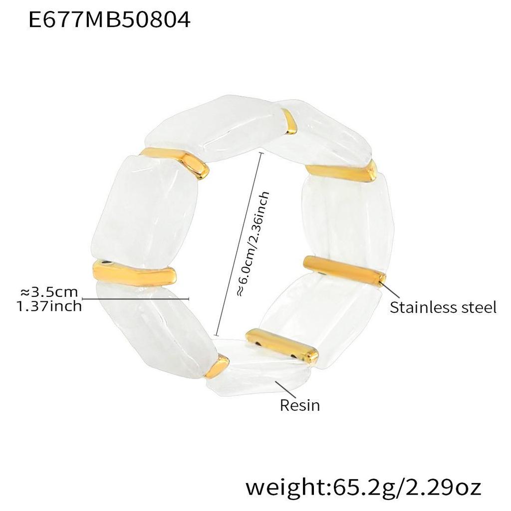 18K Gold-Plated Dopamine Resin Bracelet: European & American Light Luxury Fashion, Versatile Wide Band Elastic Design.