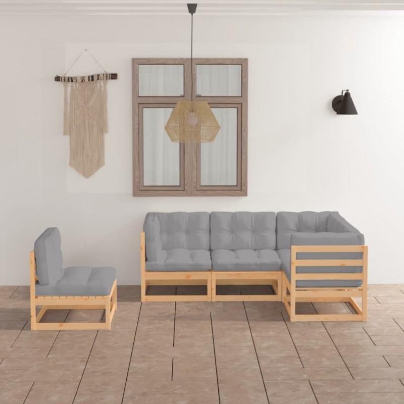 Día y Noche - Día y Noche Juego de muebles de jardín 5 pzas y cojines madera pino maciza