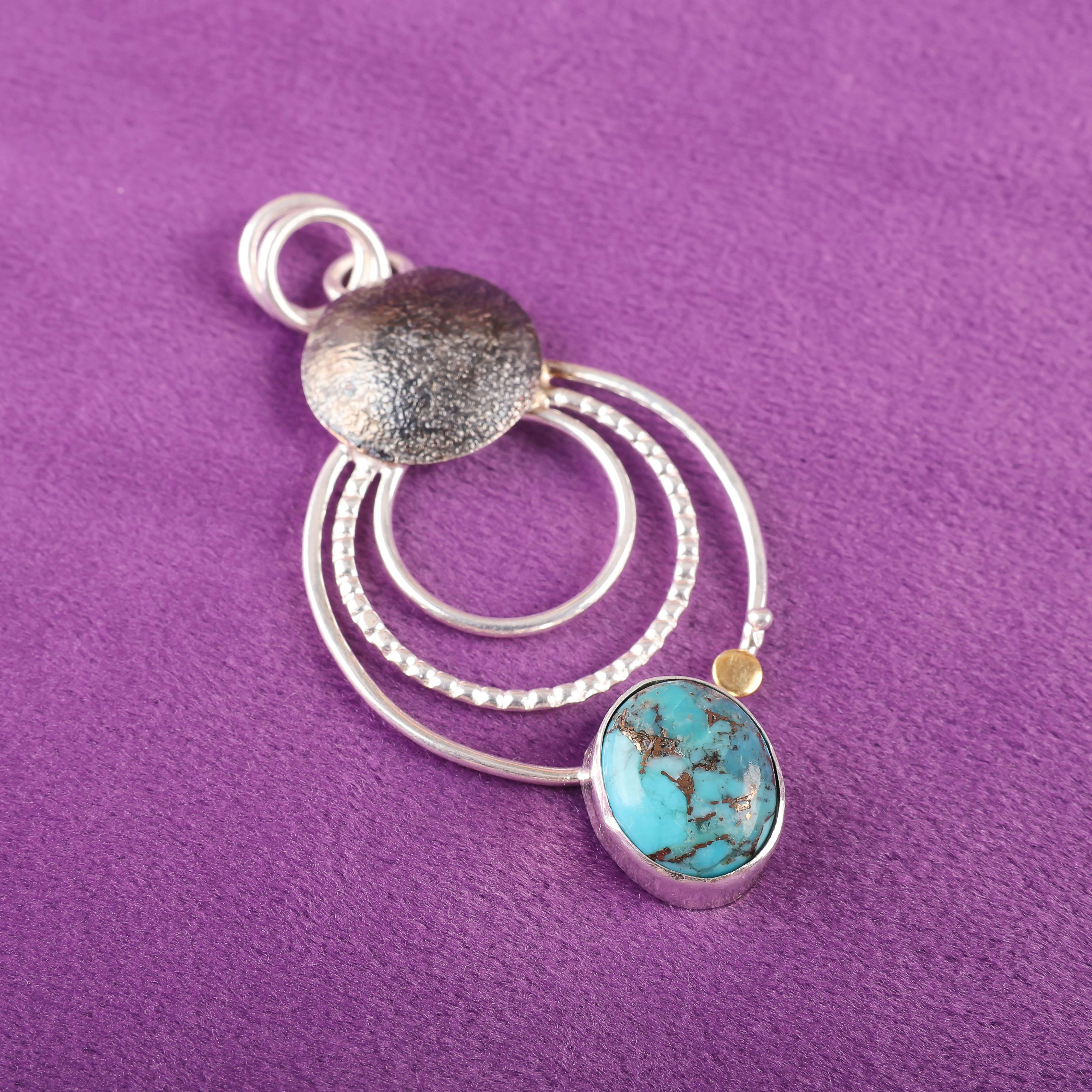 

Подвеска из натурального камня Голубая медная бирюза ручной работы, Подвеска из стерлингового серебра 925 пробы, Изящные серебряные украшения, Для подарка на помолвку 2.32 Inches синий